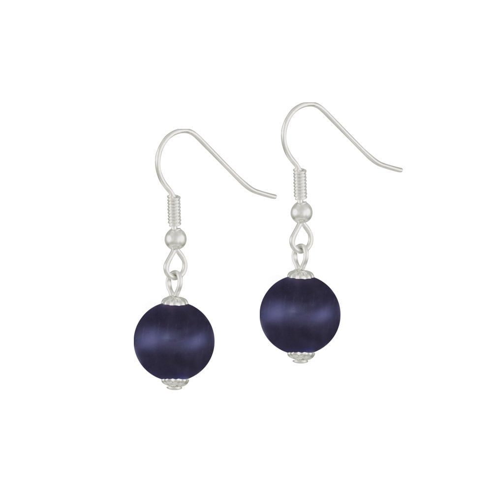 Melody Black/Purple Cats Eye Silver Tone Drop Pierced Earrings