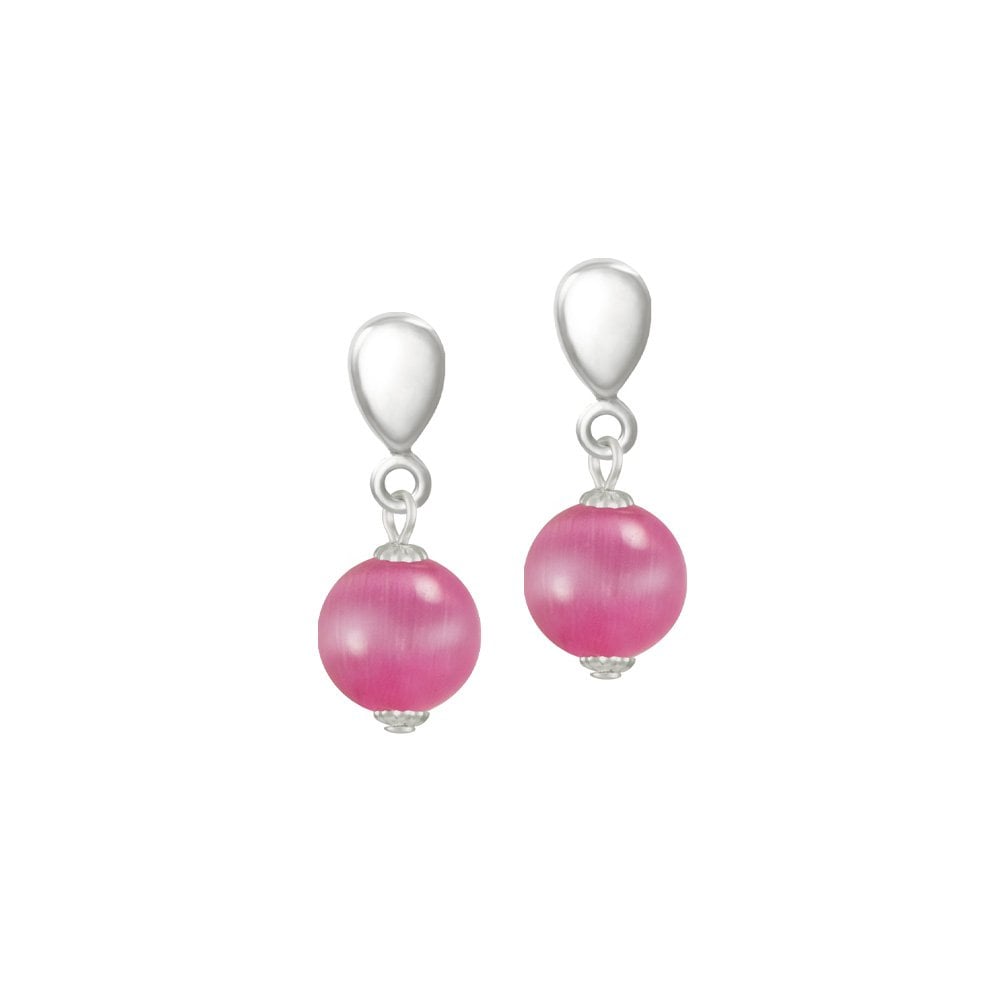 Melody Fuchsia Cats Eye Silver Tone Drop Clip On Earrings