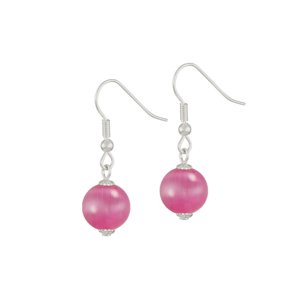 Melody Fuchsia Cats Eye Silver Tone Drop Pierced Earrings