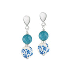 Meadow Aqua Floral Silver Tone Drop Clip On Earrings
