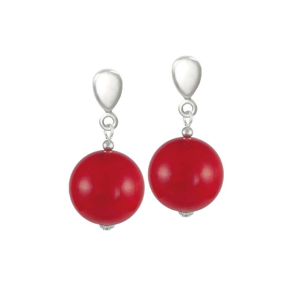 Brazen Red Mountain Jade Silver Tone Drop Clip On Earrings