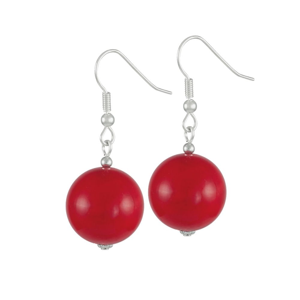 Brazen Red Mountain Jade Silver Tone Drop Pierced Earrings