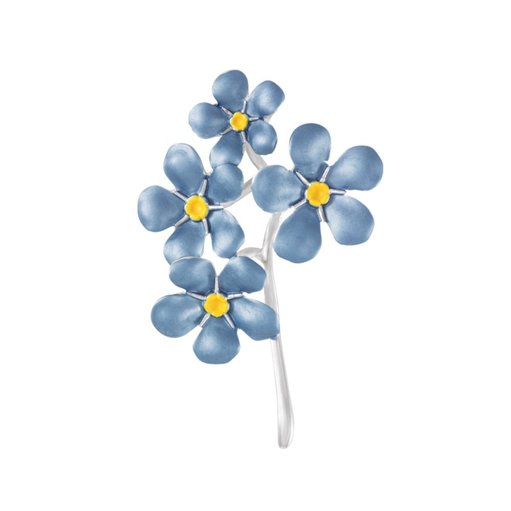 Forget-Me-Not Blue Enamel Silver Tone Brooch