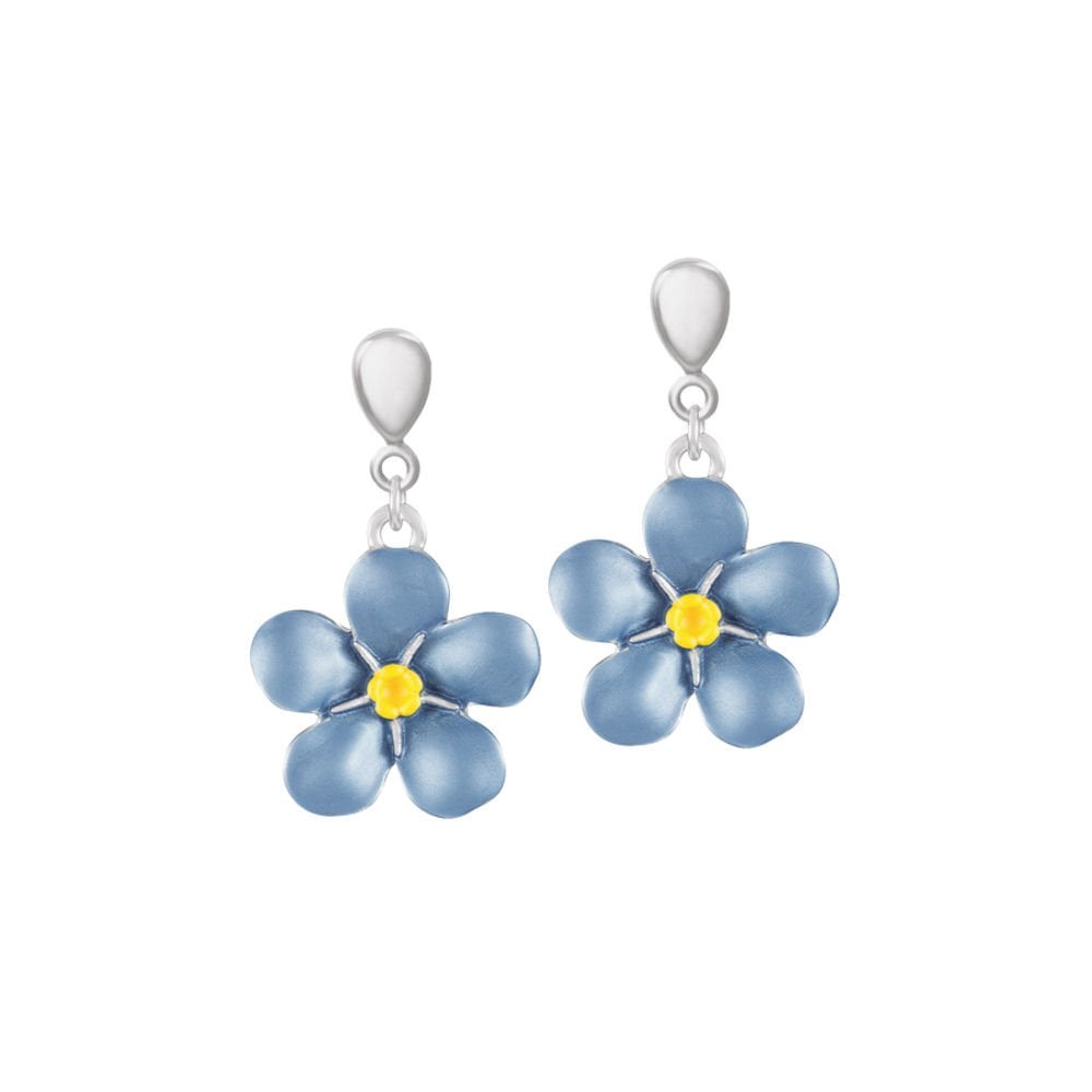 Forget-Me-Not Blue Enamel Silver Tone Drop Clip On Earrings