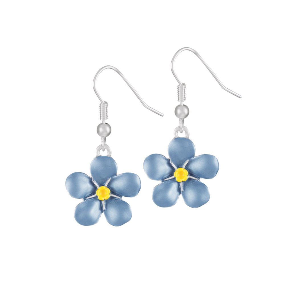 Forget-Me-Not Blue Enamel Silver Tone Drop Pierced Earrings