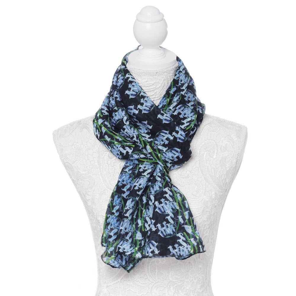 Bonnie Bluebell Blue and Black Multi Coloured Pure Silk Scarf