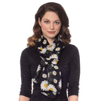 Delightful Daisy White and Black Multi Coloured Pure Silk Scarf