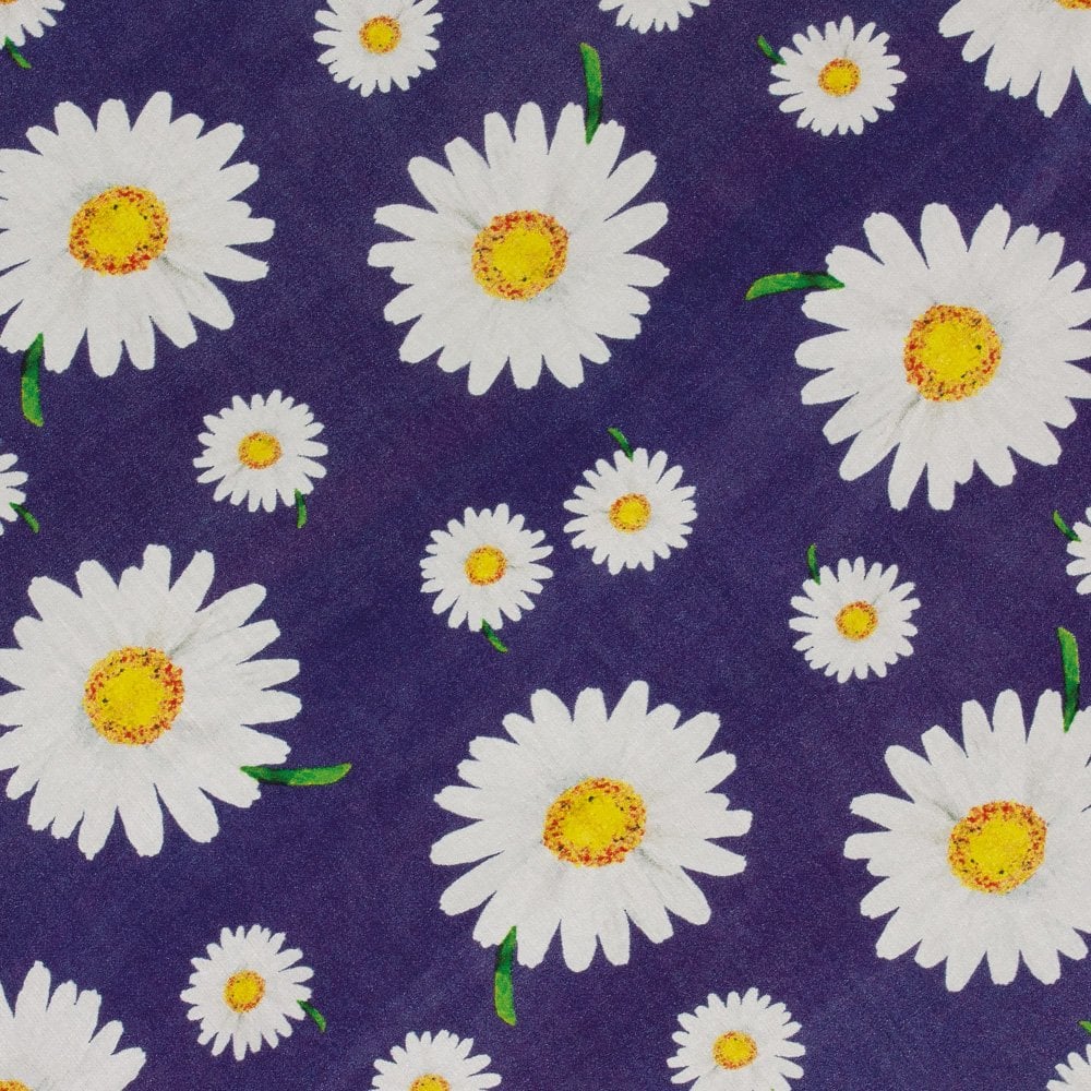 Delightful Daisy White and Navy Multi Coloured Pure Silk Scarf