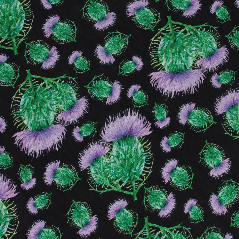 Scottish Thistle Purple and Black Multi Coloured Pure Silk Scarf