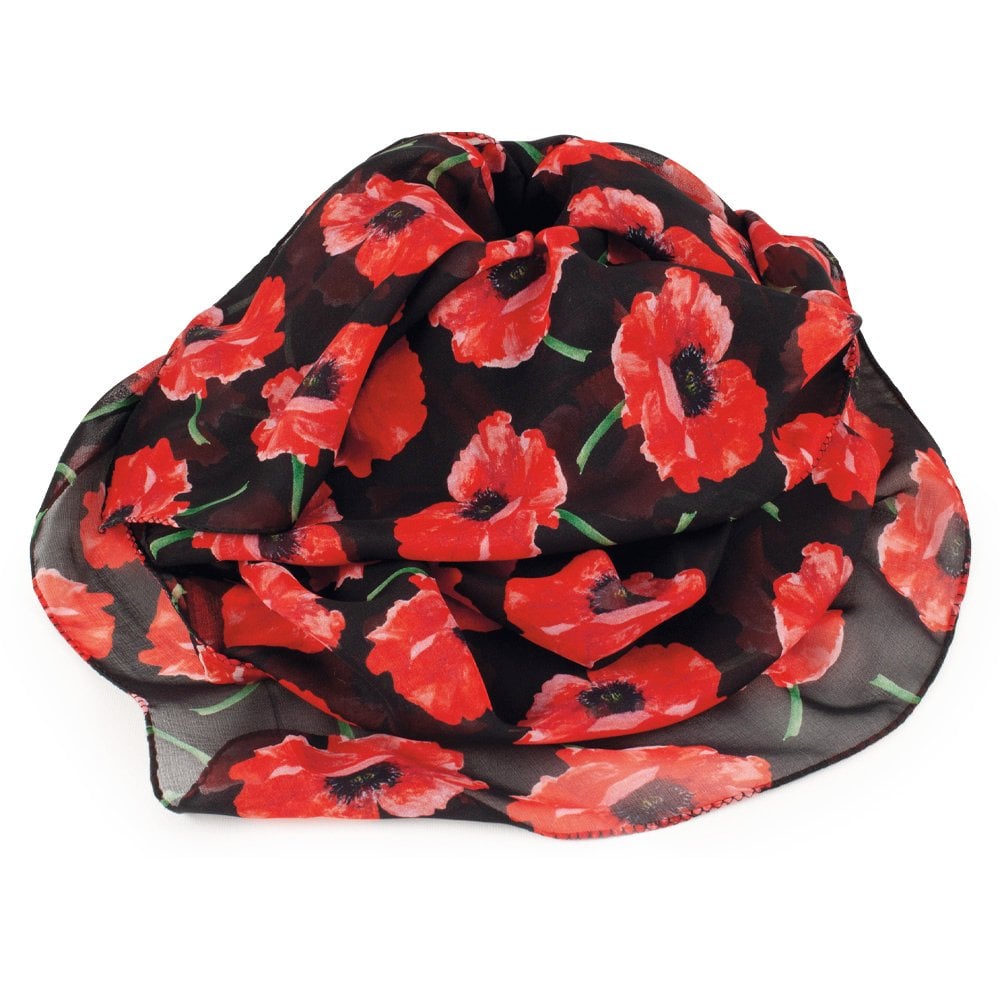 Forever Poppy Red and Black Multi Coloured Pure Silk Scarf