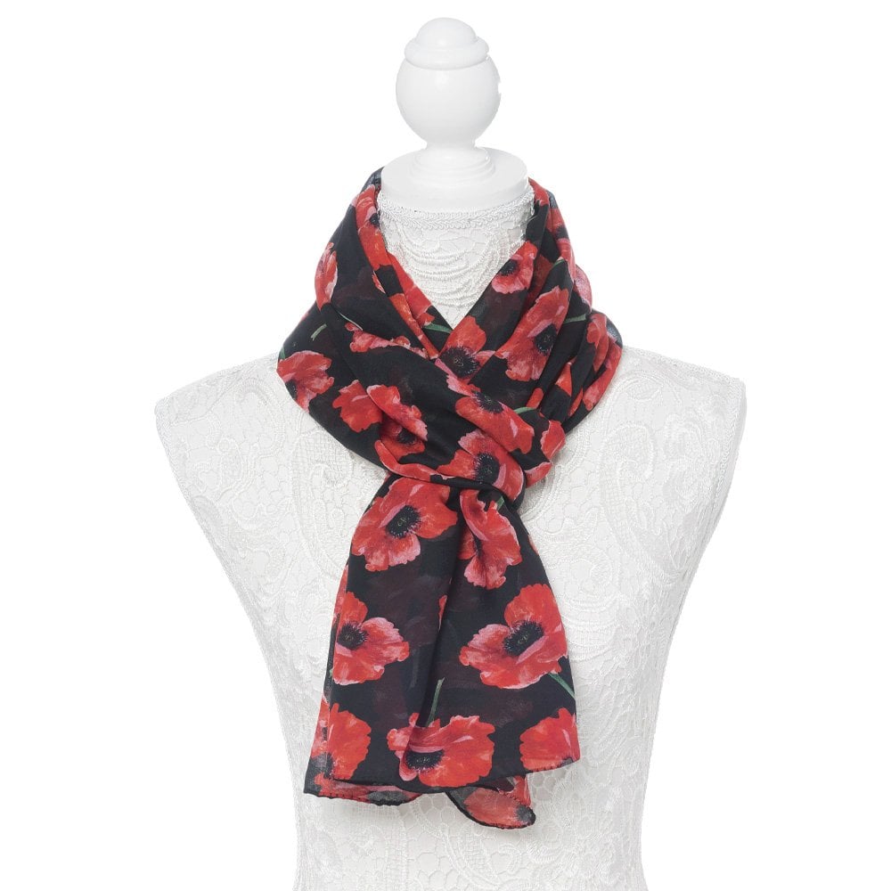 Forever Poppy Red and Black Multi Coloured Pure Silk Scarf