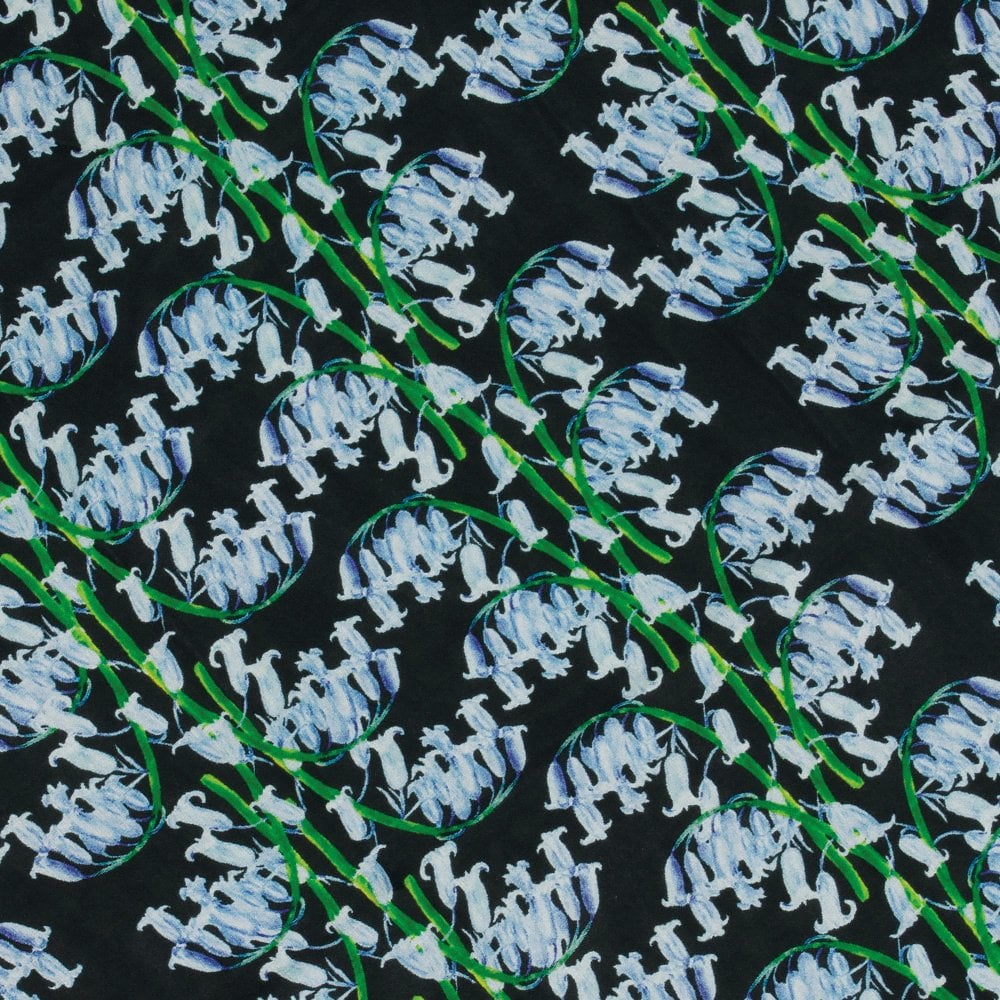 Bonnie Bluebell Blue and Black Multi Coloured Pure Silk Scarf