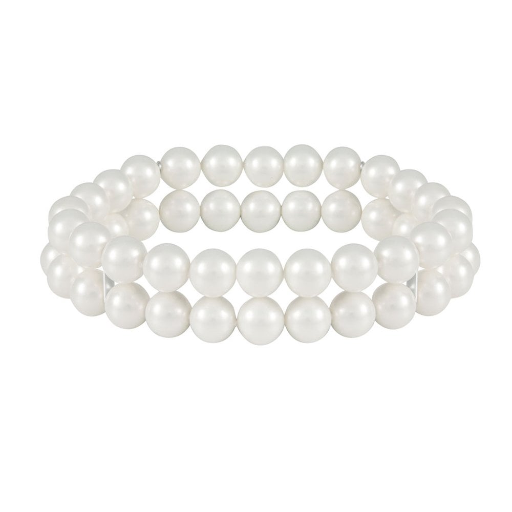 Cavendish Two Strand White Pearl Stretch Cuff Bracelet