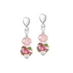 Captivation Rose Pink Crystal Floral Silver Tone Drop Clip On Earrings