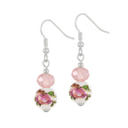 Captivation Rose Pink Crystal Floral Silver Tone Drop Pierced Earrings