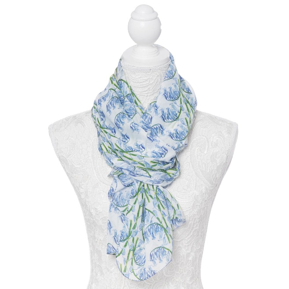 Bonnie Bluebell Blue and White Multi Coloured Pure Silk Scarf