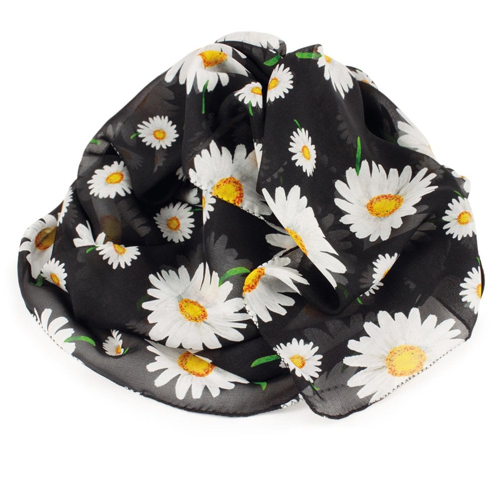 Delightful Daisy White and Black Multi Coloured Pure Silk Scarf