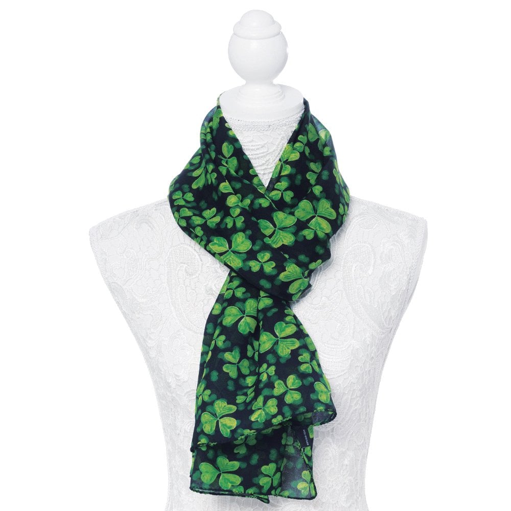 Irish Shamrock Green and Black Multi Coloured Pure Silk Scarf