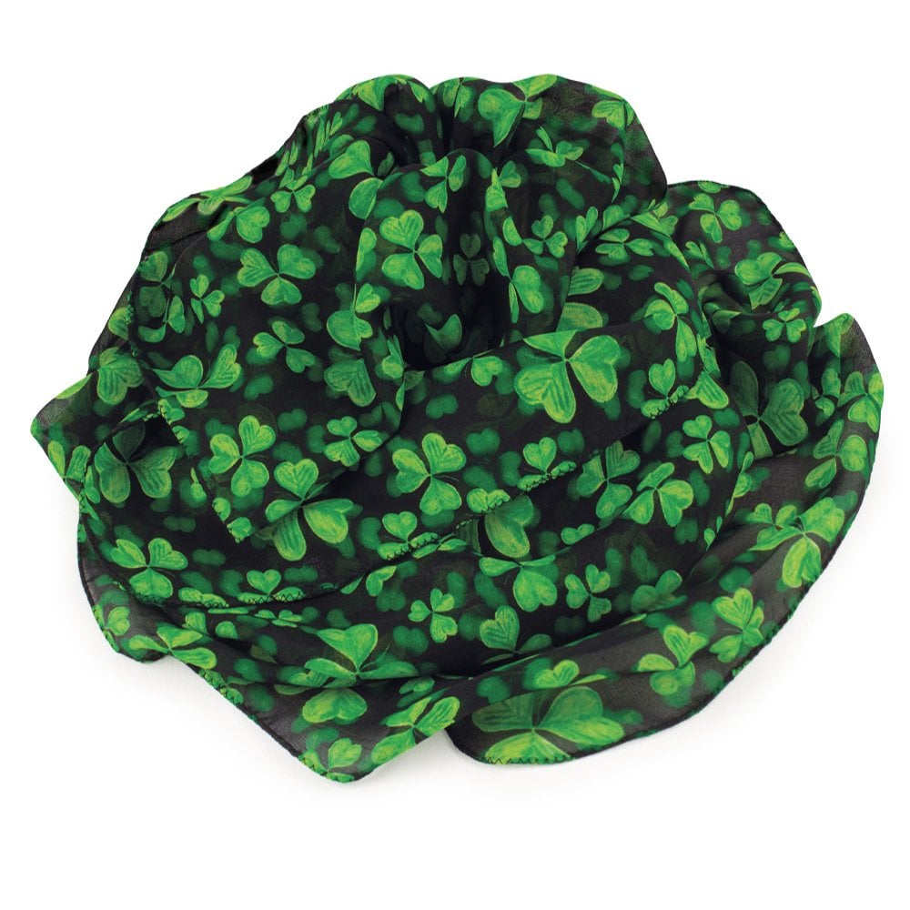 Irish Shamrock Green and Black Multi Coloured Pure Silk Scarf