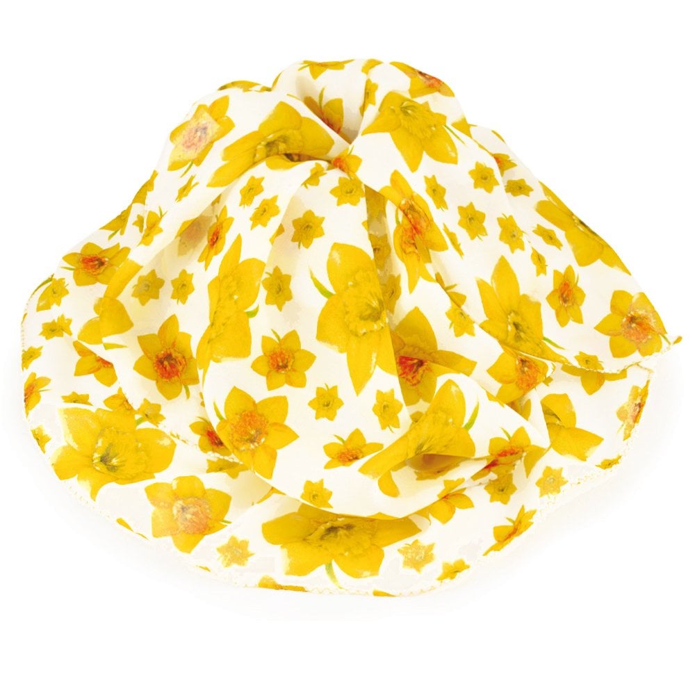 Welsh Daffodil Yellow and White Multi Coloured Pure Silk Scarf