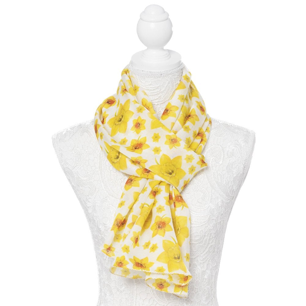 Welsh Daffodil Yellow and White Multi Coloured Pure Silk Scarf