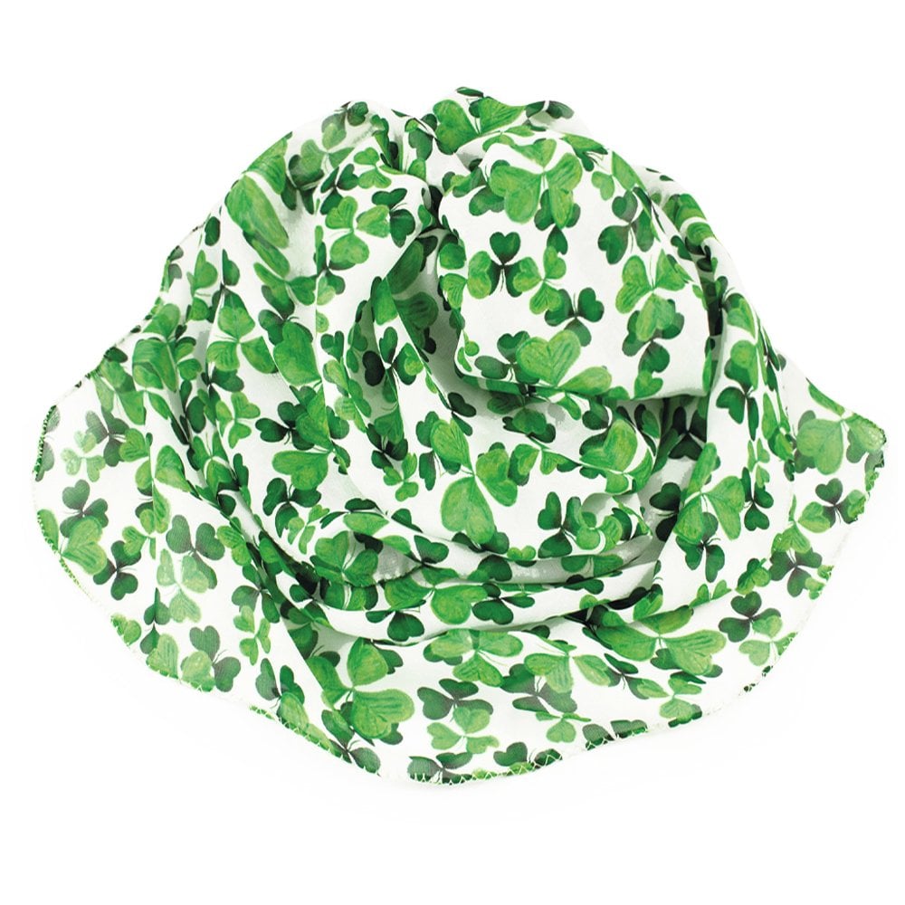 Irish Shamrock Green and White Multi Coloured Pure Silk Scarf