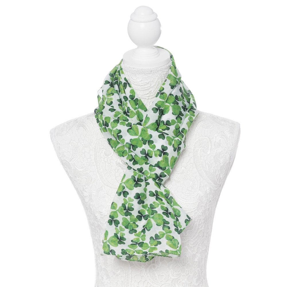 Irish Shamrock Green and White Multi Coloured Pure Silk Scarf