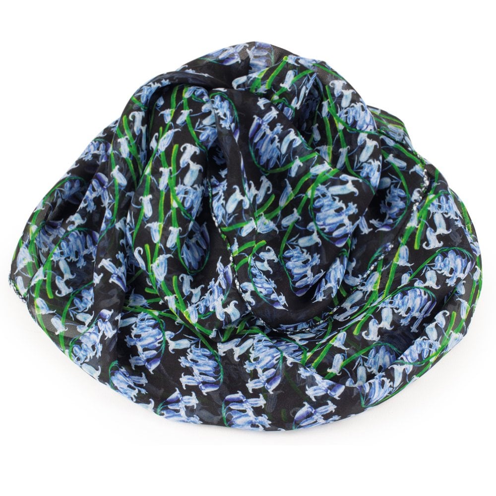 Bonnie Bluebell Blue and Black Multi Coloured Pure Silk Scarf