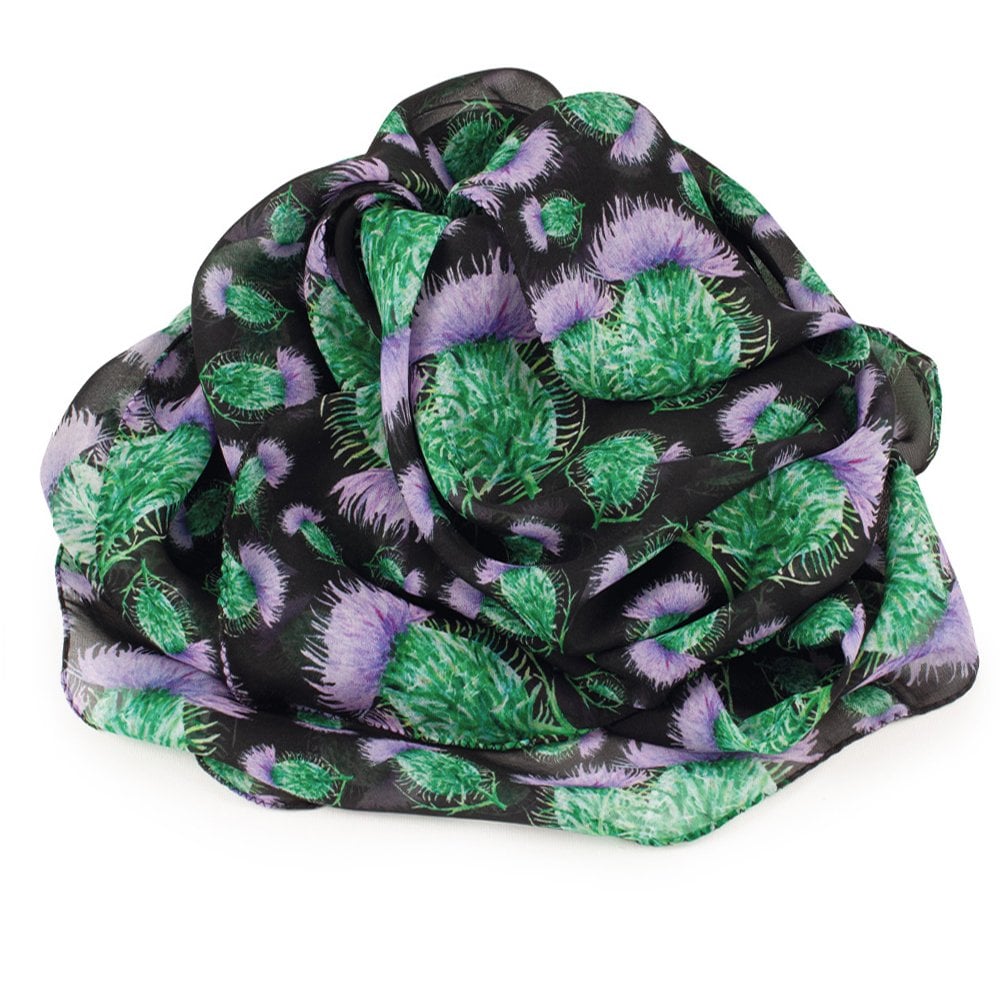 Scottish Thistle Purple and Black Multi Coloured Pure Silk Scarf