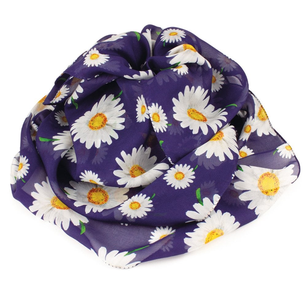 Delightful Daisy White and Navy Multi Coloured Pure Silk Scarf