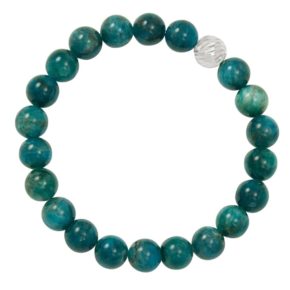 Debutante Apatite Semi Precious Beaded Silver Tone Stretch Bracelet