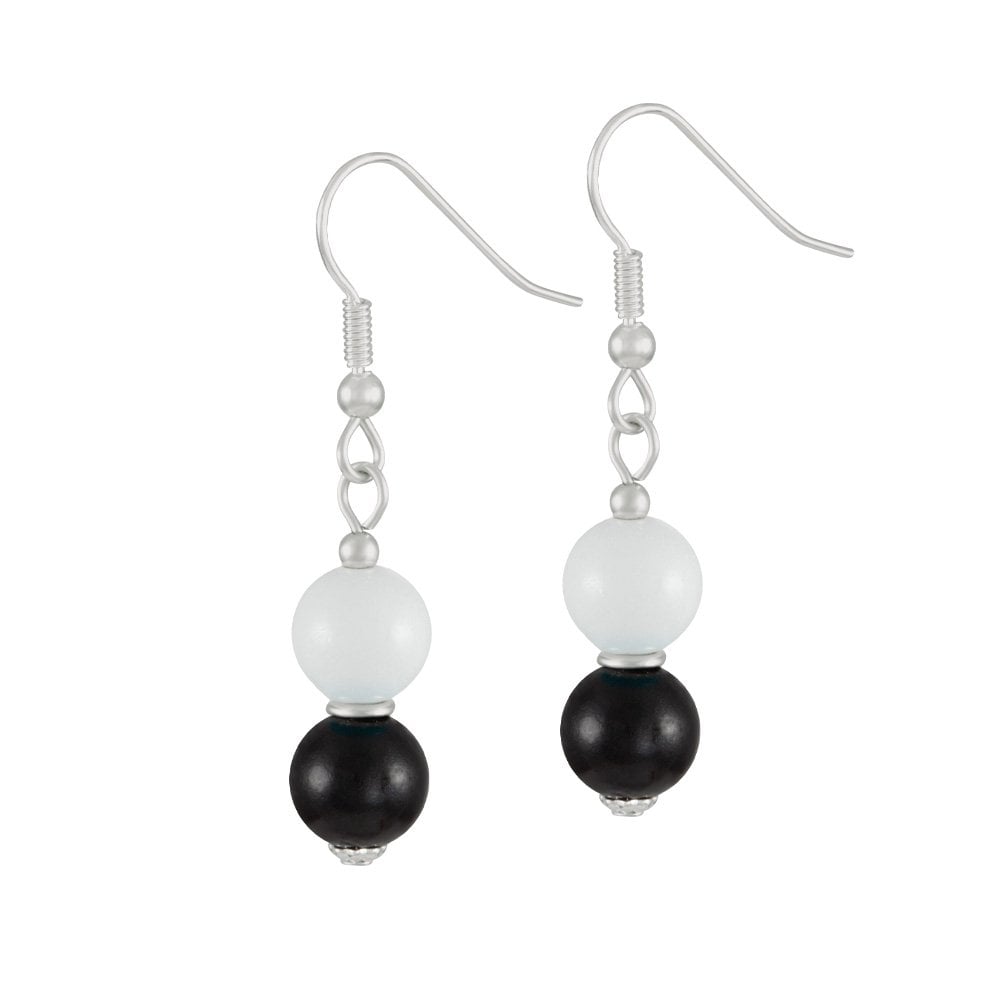 Finale White/Black Mountain Jade Silver Tone Drop Pierced Earrings