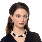 Finale White/Black Mountain Jade Silver Tone Drop Pierced Earrings