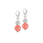Debutante Coral Pink Semi Precious Silver Tone Drop Clip On Earrings