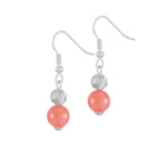 Debutante Coral Pink Semi Precious Silver Tone Drop Pierced Earrings