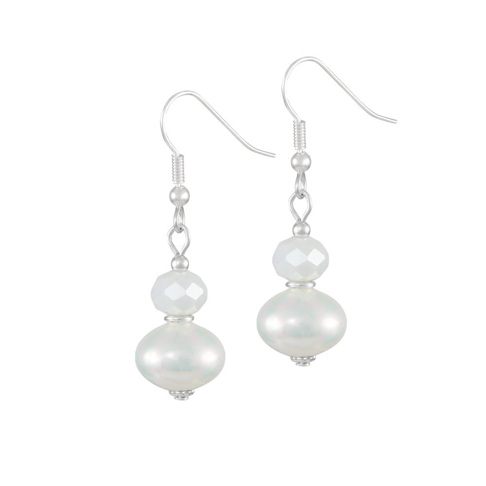 Highgrove White Shell Pearl and Crystal Silver Tone Drop Pierced Earrings