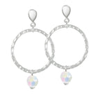 Infinito Silver and Aurora Borealis Austrian Crystal Drop Hoop Clip On Earrings