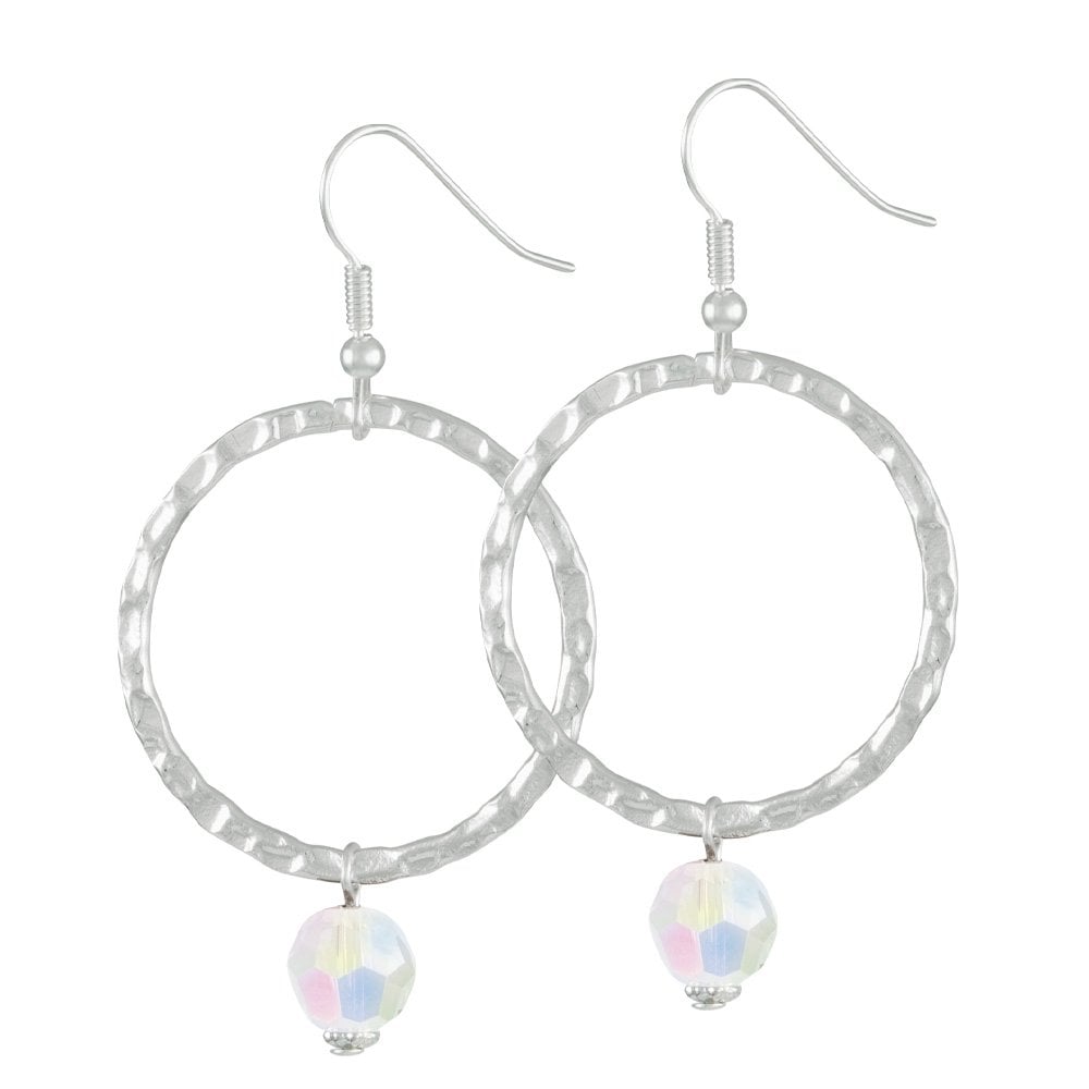 Infinito Silver and Aurora Borealis Crystal Drop Hoop Earrings
