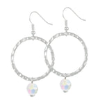 Infinito Silver and Aurora Borealis Crystal Drop Hoop Earrings