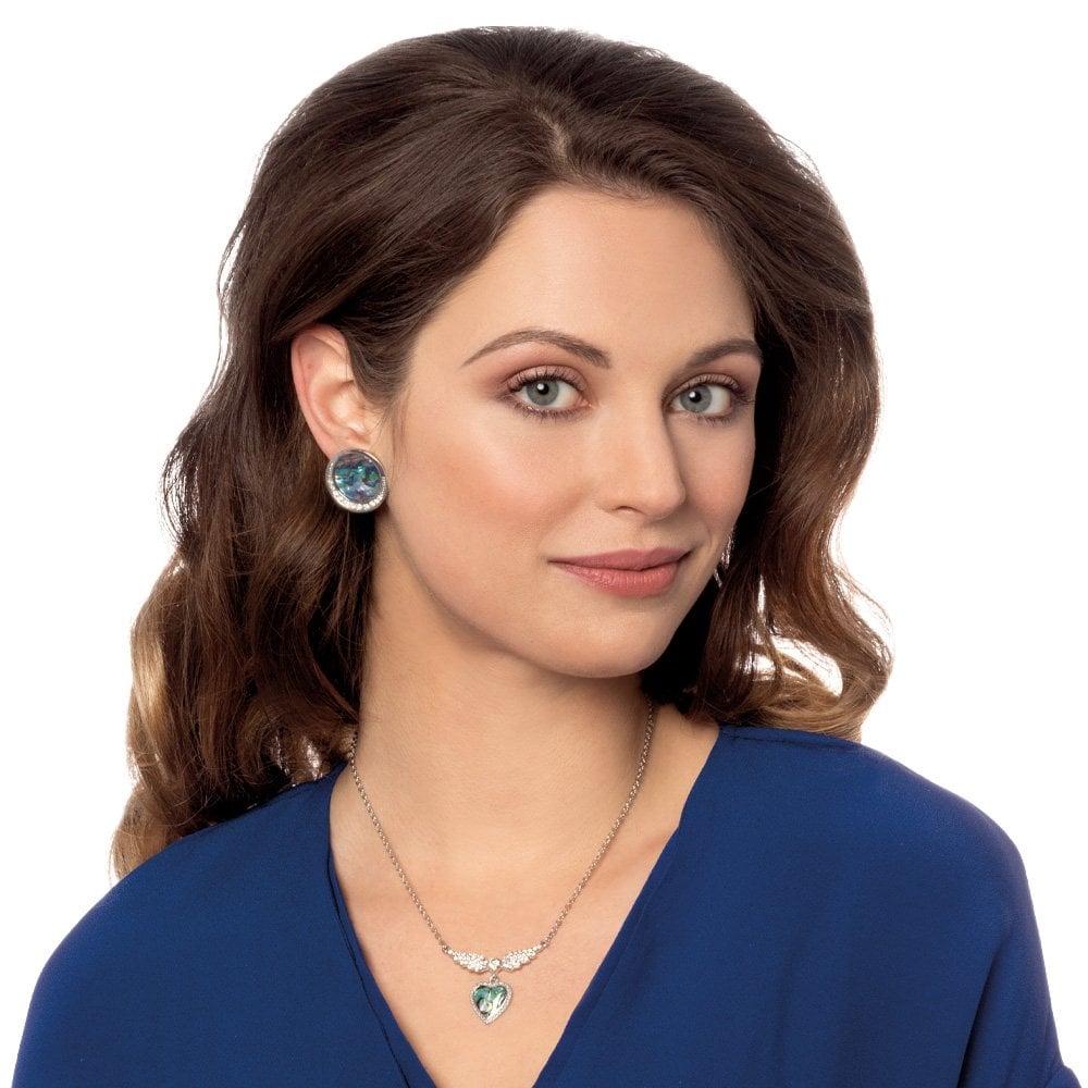 Beloved Paua Shell and Crystal Heart Silver Tone Necklace