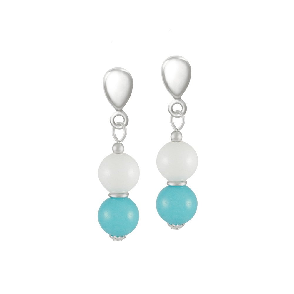 Finale Turquoise/White Mountain Jade Silver Tone Drop Clip On Earrings
