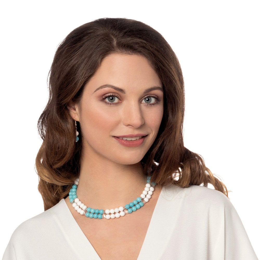 Finale Turquoise/White Mountain Jade Silver Tone Drop Clip On Earrings