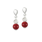 Debutante Red Coral Semi Precious Silver Tone Drop Clip On Earrings