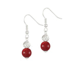 Debutante Red Coral Semi Precious Silver Tone Drop Pierced Earrings