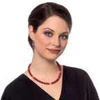 Debutante Red Coral Semi Precious Silver Tone Drop Pierced Earrings