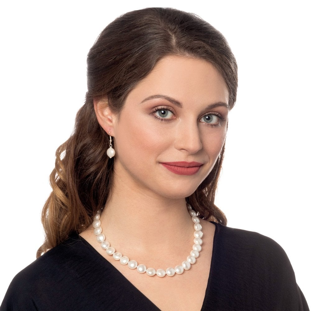 Duchy White Shell Pearl Silver Tone Drop Clip On Earrings