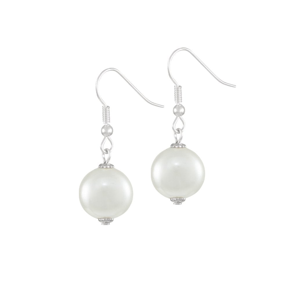 Duchy White Shell Pearl Silver Tone Drop Pierced Earrings