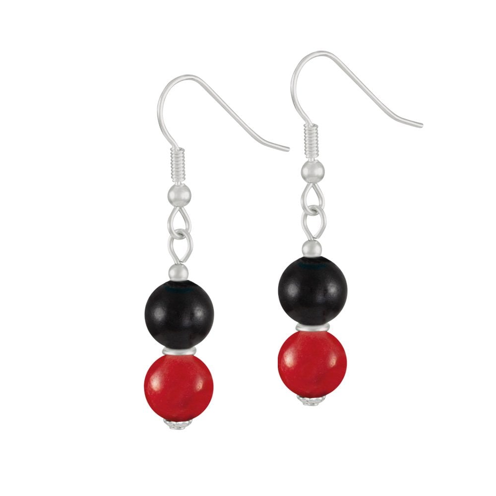 Finale Red/Black Mountain Jade Silver Tone Drop Pierced Earrings
