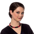 Finale Red/Black Mountain Jade Silver Tone Drop Pierced Earrings