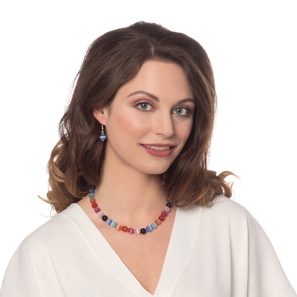 Melody Blue Cats Eye Silver Tone Drop Clip On Earrings